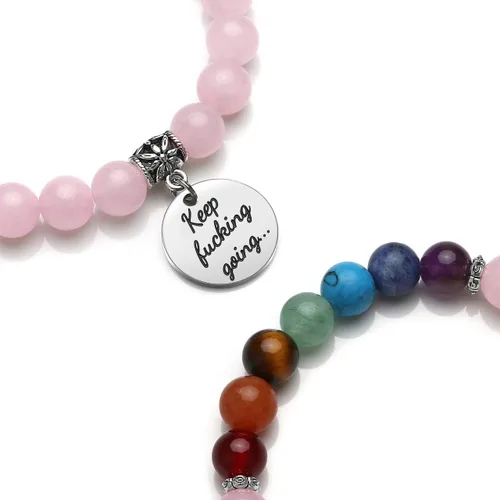Vista 3 de Jovivi - Pulsera de 7 chakras con piedras preciosas naturales, cuentas de yoga, cristales curativos reiki, cuentas elásticas con abalorio inspirador