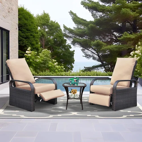 Vista 11 de Silla reclinable de aire libre para patio, resina de mimbre con cojines amortiguadores, auto ajustable, sofá de ratán, UV/Fade/Resistente al Mimbre