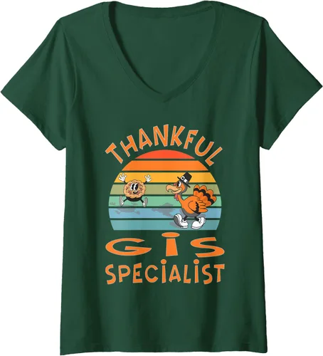 Vista 10 de Womens GIS Specialist Job Funny Thanksgiving V-Neck T-Shirt