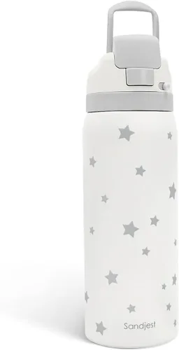 Vista 29 de Botella de agua de acero inoxidable con bandera estadounidense, aislada al vacío, tapa de botón, 32 onzas, regalos para patriota 4 de julio