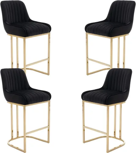 Vista 10 de EALSON Juego de 2 taburetes de bar modernos de altura de mostrador, cómodos taburetes de bar tapizados de terciopelo con respaldo y base dorada