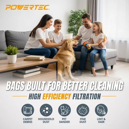 Vista 5 de POWERTEC Bolsas de vacío tipo Y, paquete de 10 para aspiradoras verticales Hoover Style Y, Z, YZ WindTunnel, bolsas de polvo de repuesto