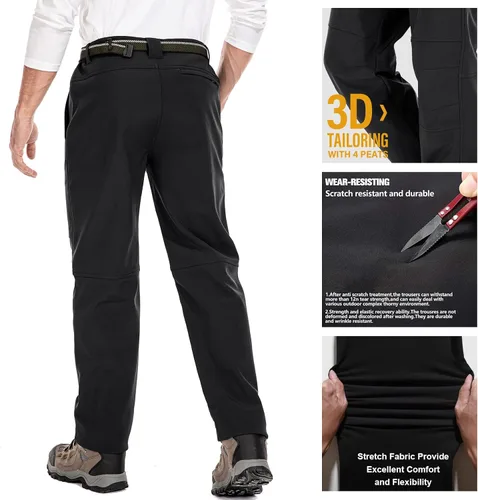 Vista 4 de Jessie Kidden Pantalones de senderismo impermeables para hombre, para exteriores, nieve, esquí, pesca, forro polar, aislados, pantalones de invierno