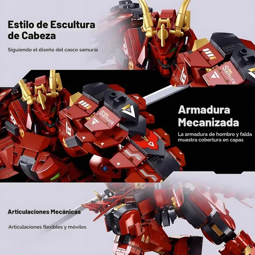 Vista 4 de HIGH GODO Samurai Mech Warrior - Juego de construcción de bloques de construcción de robot con espadas dobles, 923 piezas, regalo creativo