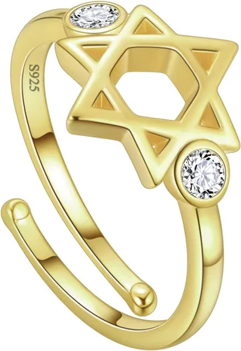 Vista 36 de Jewmon Anillo de plata de ley con estrella de David para mujer – Anillo ajustable Magen David – Amuleto Wicca – Regalos judíos