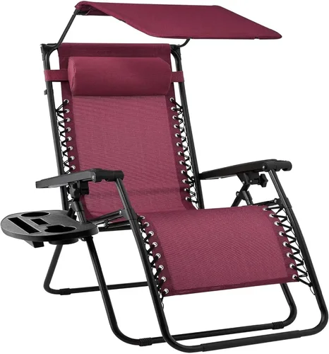 Vista 8 de Sillón plegable de gravedad cero para patio, con toldo ajustable y reposacabezas Amatista púrpura