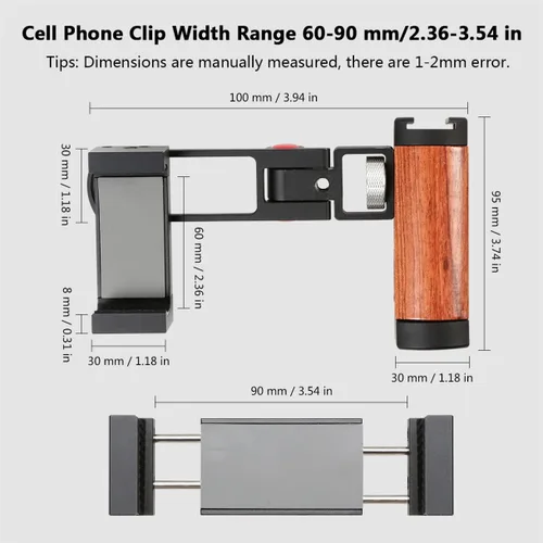 Vista 3 de Soporte de agarre plegable para teléfono inteligente con correa de muñeca, compatible con tornillo estándar de 1/4 pulgadas para trípode y puerto