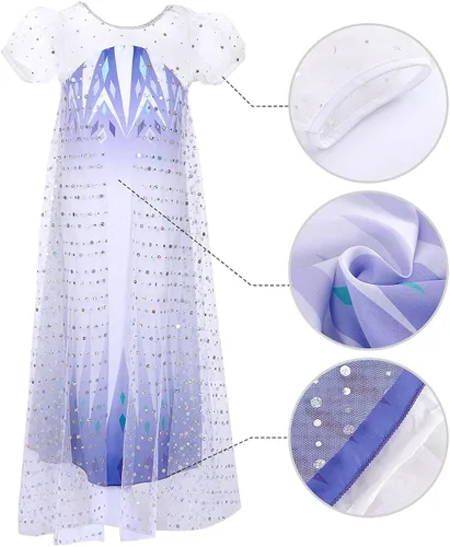 Vista 5 de Disfraz de princesa blanco para niñas pequeñas, disfraz de Halloween y cosplay