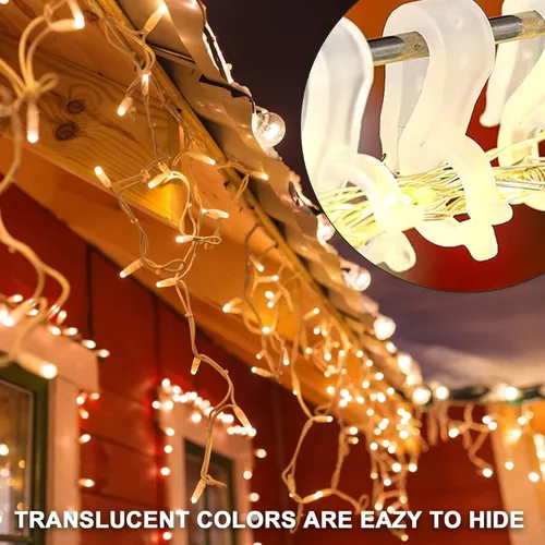 Vista 4 de Paquete de 100 clips para luces navideñas, clips para luces de Navidad para exteriores, gancho para canalones para decoración navideña de interiores