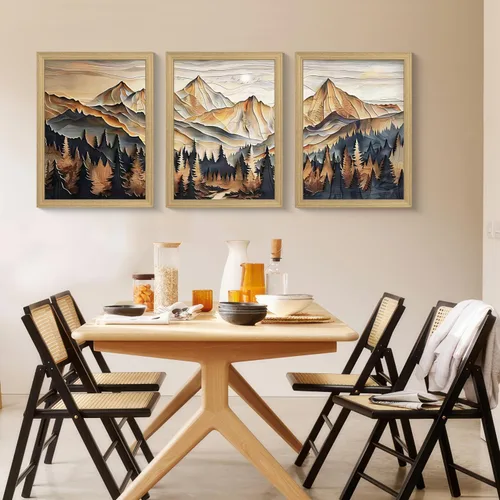 Vista 3 de Lienzo enmarcado con vista de montaña en 3D, arte de pared, paisaje al óleo, póster de naturaleza, galería, lienzo enmarcado, arte de bosque