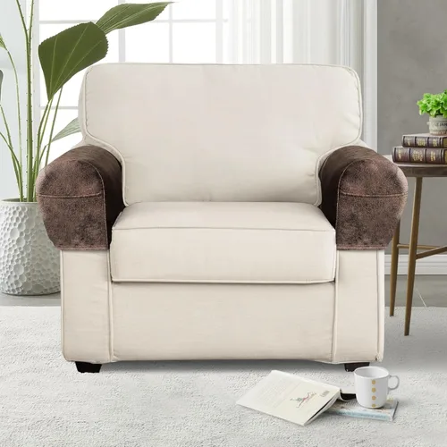 Vista 2 de ANARACHON Juego de 2 Fundas para Reposabrazos de Sofá con Aspecto de Cuero, Protectores de Brazos para Sofá y Silla, Fundas Elásticas para Sillón