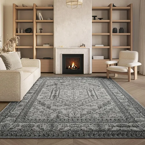 Vista 112 de SAFAVIEH ADR108B - Tapete de la colección Adirondack, 2 pies 1 pulgada x 6 pies, marfil y plateado, diseño de medallón oriental, no desprende