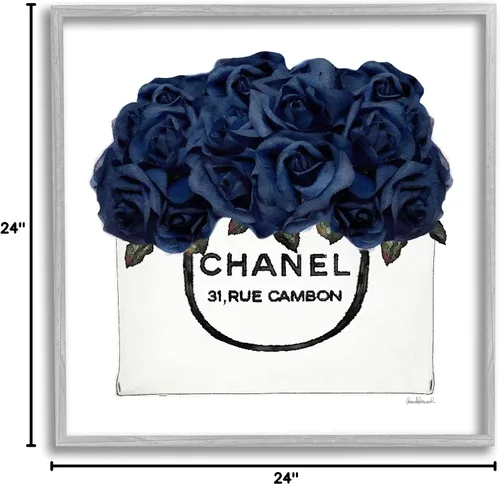 Vista 10 de Stupell Industries Elegante bolsa de moda con rosas azul marino en glamour, diseñada por Amanda Greenwood - Arte de pared enmarcado gris, 24 x 24