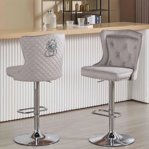 Vista 18 de Juego de 2 taburetes de bar negros y dorados, taburetes de bar de terciopelo con respaldo de ala alta, modernas sillas de bar tapizadas, taburete