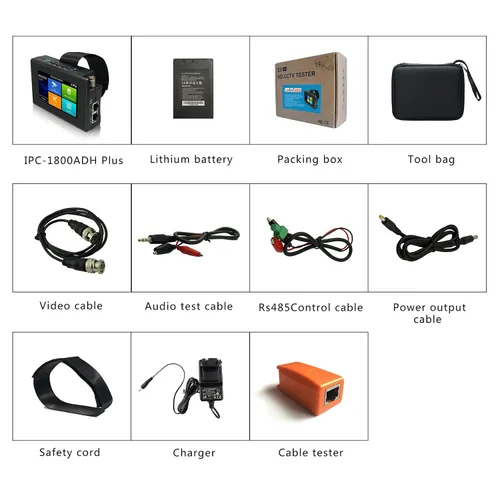 Vista 3 de Probador de CCTV IP 5 en 1 compatible con cámara IP de hasta 4K y cámara analógica de 720P/1080P/3mp/4mp/5 megapíxeles AHD, TVI, CVI y CVBS, monitor