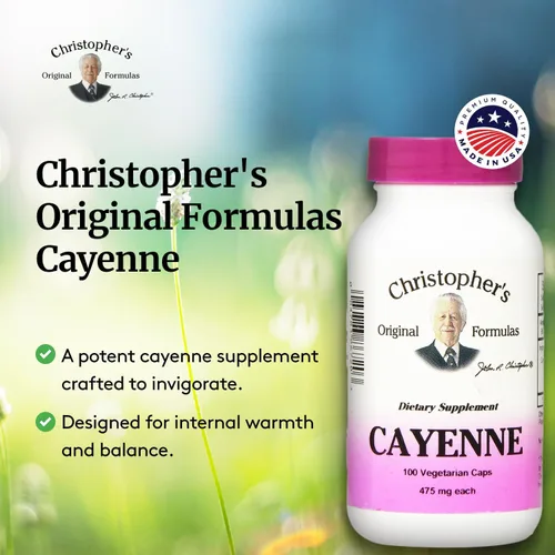 Vista 4 de Christopher's Original Formulas Fórmula de cayena, suplemento herbario natural, 100 cápsulas