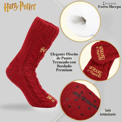 Vista 5 de Harry Potter Regalos para mujeres y adolescentes, calcetines pantuflas, talla 4-9, calcetines antideslizantes con forro polar, suaves, cálidos