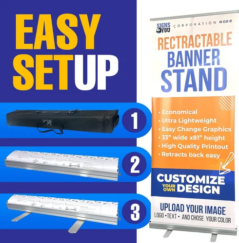 Vista 4 de Soporte de banner retráctil personalizado, 33 x 81 pulgadas, listo para 24 horas, pancartas y letreros personalizados portátiles para negocios