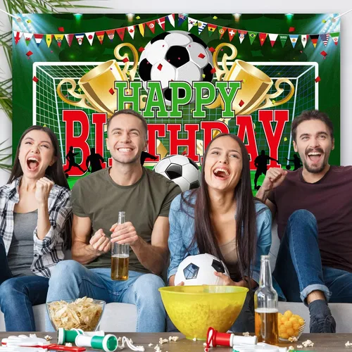Vista 6 de durony Fondo de fiesta de fútbol para decoración de fiesta temática deportiva, pancarta de fútbol de feliz cumpleaños, decoración para colgar