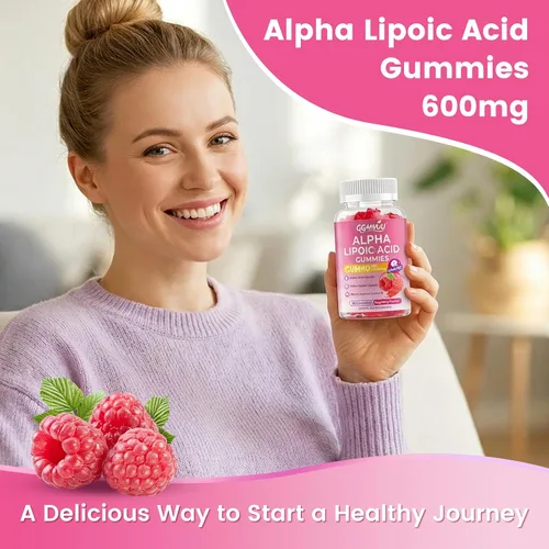 Vista 5 de Gomitas de ácido alfa lipoico 600 mg, sin azúcar, sabor frambuesa