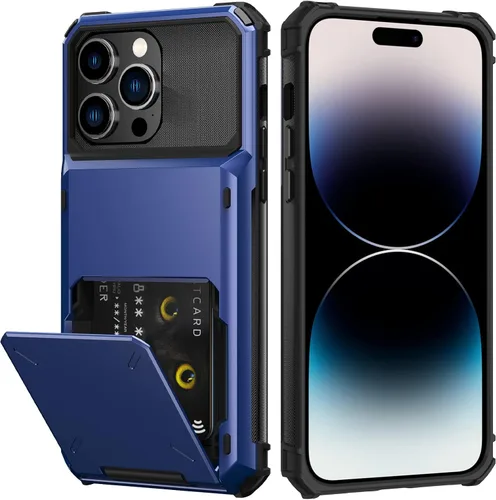 Vista 39 de Nvollnoe Funda para iPhone 14 con tarjetero [almacena 5 tarjetas] Funda tipo cartera de doble capa resistente a prueba de golpes con ranura oculta