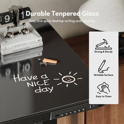 Vista 8 de CubiCubi Escritorio eléctrico de pie con cajones de 48 × 24, escritorio de cristal de altura ajustable de una pieza, escritorio de pie ajustable