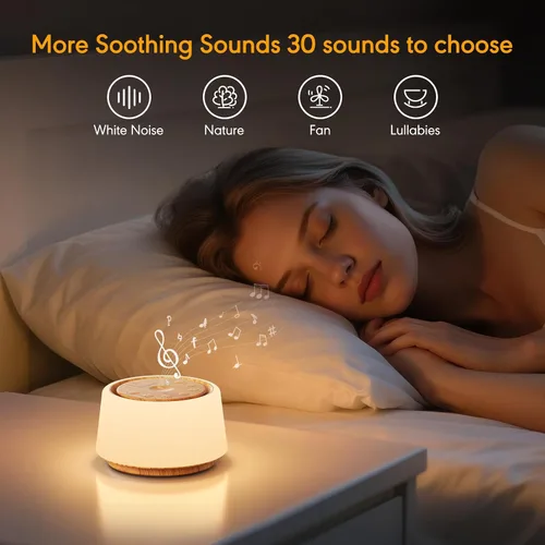 Vista 5 de Máquina de ruido blanco con luz nocturna, 30 sonidos relajantes, máquina de sonido portátil para bebés y adultos, luz nocturna de 10 colores, 5