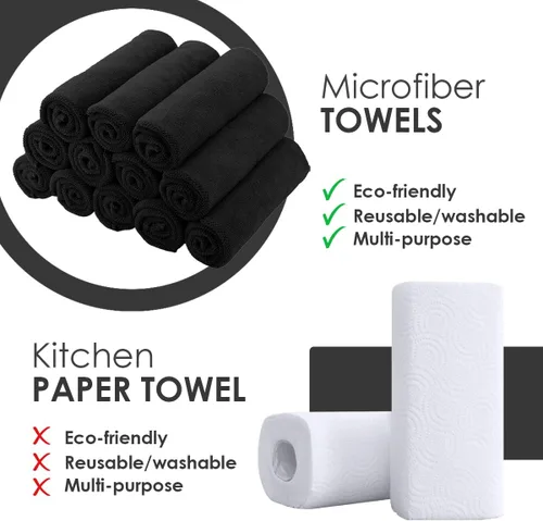 Vista 7 de Avalon Towels Paños de limpieza de microfibra (paquete de 48) – Tamaño 16 x 16 pulgadas, trapos de limpieza altamente absorbentes, sin pelusa Negro