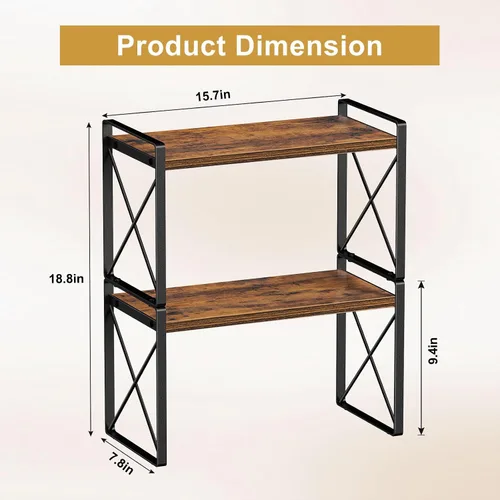 Vista 3 de Giikin Organizador de encimera de cocina, juego de 2 estantes de encimera de cocina, estante elevador para estante de especias para armario y Marrón
