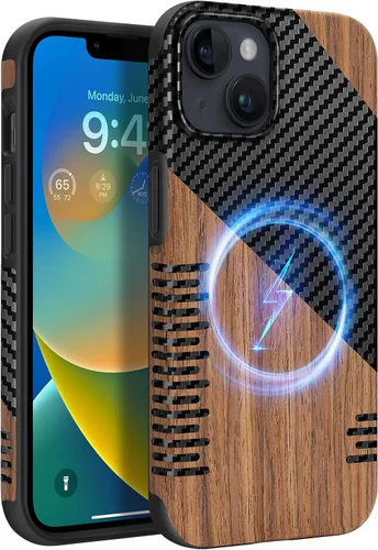Vista 9 de Funda magnética ZZDZZ compatible con iPhone 14 Plus [Compatible con Magsafe] Diseño de cuero premium TPU híbrido a prueba de golpes (Negro)