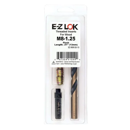Vista 13 de E-Z LOK Kit de reparación de rosca hexagonal E-Z para insertos roscados con brida para madera blanda 1/4-20 x 13mm, perforador, herramienta