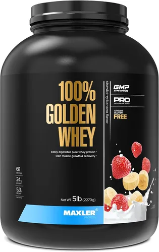 Vista 25 de Maxler Proteína de suero de leche 100% dorada, 0.94 onzas de proteína por porción, proteína de suero en polvo para antes del entrenamiento