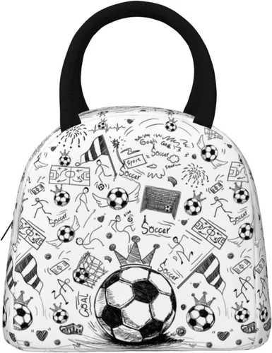 Vista 2 de Fiambrera de fútbol con bola portátil aislada, bolsas de almuerzo reutilizables para niños, niñas, hombres, mujeres, escuela, trabajo, oficina