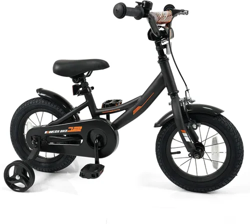 Vista 20 de BABY JOY Bicicleta para niños, bicicleta deportiva de 12 a 18 pulgadas con ruedas de entrenamiento extraíbles, asiento y manubrio ajustables, freno