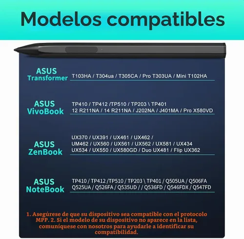 Vista 2 de Lápiz óptico para ASUS Transformer/Mini/ASUS Zenbook Flip/Pro/ASUS Vivobook Flip/Pro/Duo/ASUS Notebook, lápiz inclinable recargable MPP 2.0 con 4096