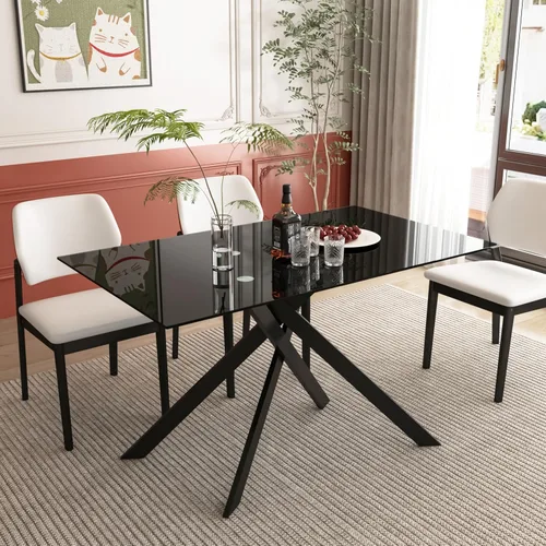 Vista 18 de Mesa de comedor cuadrada de 36 pulgadas para 2, 3, 4 personas, mesa de comedor moderna con patas de metal cromado dorado en forma de X, mesa