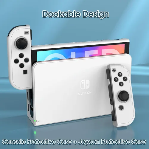 Vista 4 de HSTOP Funda acoplable para Nintendo Switch OLED 2021, funda protectora de PC para Switch OLED con cómoda funda de agarre Joy-Con y 6 tapas