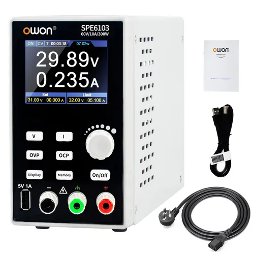 Vista 8 de OWON SPE3102 Fuente de alimentación programable de laboratorio (0-30V 0-10 A), fuente de alimentación CC de banco de 200 W con pantalla LCD de 2.8