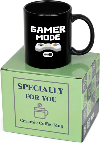 Vista 8 de YHRJWN Regalos de juegos para hombres, taza de café Gamer Mode ON para los amantes de los juegos, idea de regalos para jugadores para Navidad