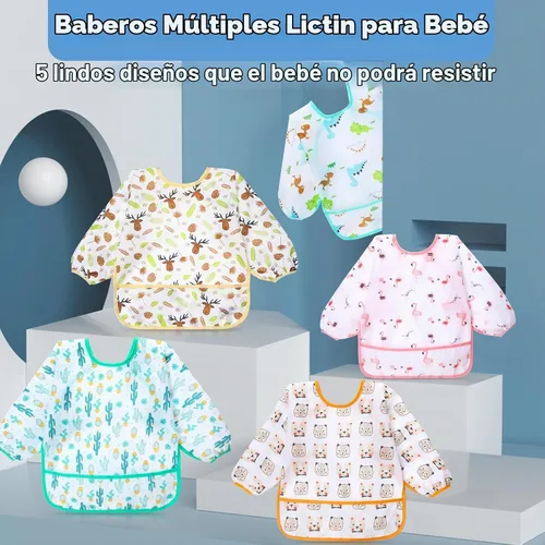 Vista 2 de Lictin Long Sleeve Bibs 5 Pack - Baby Bibs for Girl or Boy, Reusable Infant for Feeding Teething or Weaning
