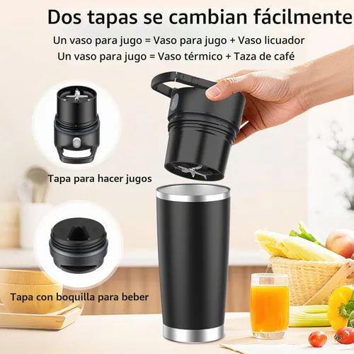 Vista 3 de Licuadora portátil con vaso aislado al vacío, licuadora personal recargable inalámbrica de 20 onzas, botella de mezcla de acero inoxidable de 120 W