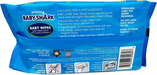 Vista 4 de Baby Shark - Toallitas para bebés de 60 unidades con aloe y vitamina E, paquete de 24