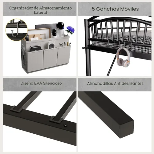 Vista 5 de Decofy - Cama elevada de metal tamaño individual, cama elevada con cajón lateral, escalera convertible y barandillas de seguridad de longitud