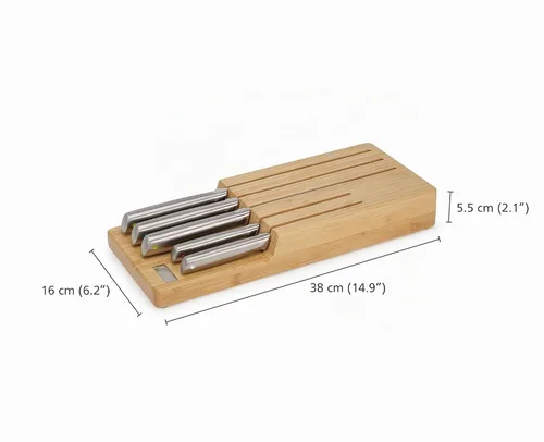Vista 5 de Joseph Joseph Elevate Kitchen Knives - Juego de cuchillos de acero inoxidable japonés de 5 piezas, en cajón, bandeja organizadora de bloque de bambú