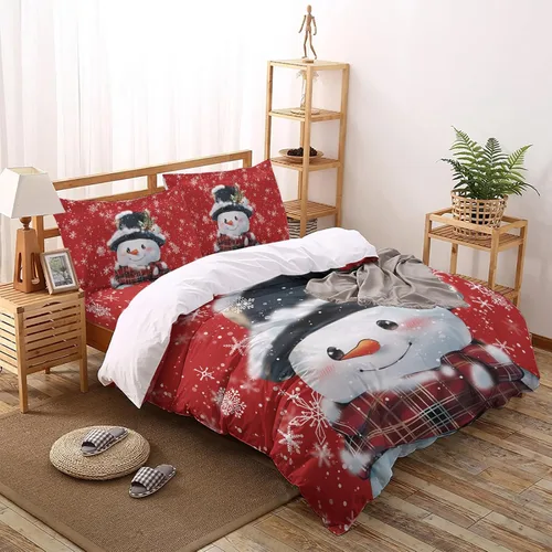 Vista 13 de Juego de funda de edredón Queen – Juego de funda de edredón de 4 piezas de gnomos azules de Navidad, juegos de ropa de cama de árbol de Navidad