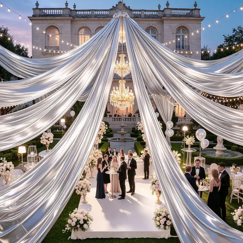 Vista 22 de Cortina de techo beige de 20 x 40 pies para bodas, 4 paneles sin arrugas, 40 pies de largo, cortinas drapeadas para bodas, cumpleaños y fiestas