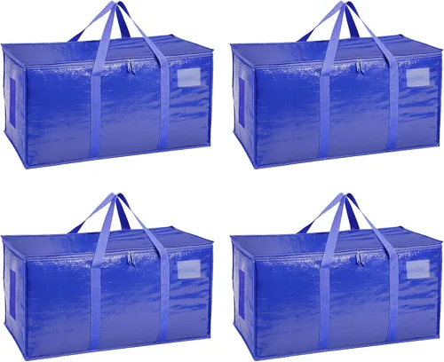Vista 26 de Paquete de 4 bolsas de mudanza extra grandes y resistentes, bolsas de almacenamiento impermeables con asas y cremalleras, plegables para dormitorio