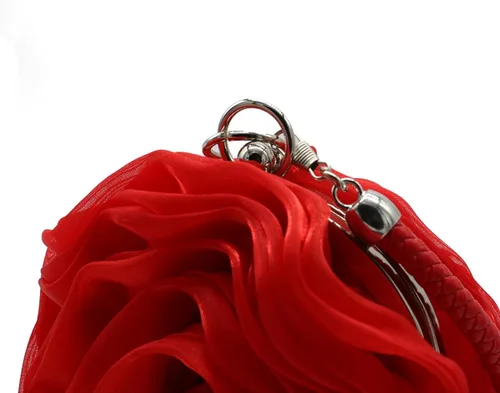 Vista 7 de Bolso de noche en forma de rosa, bolso de mano de satén suave, bolso de mano floral para mujer, bolso de fiesta de boda