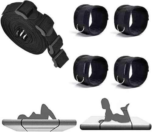 Vista 2 de Juego de correas de amarre sexual, sujeción de cama para parejas debajo de la cama King, accesorios sexuales para mujeres en correas de cama, juego