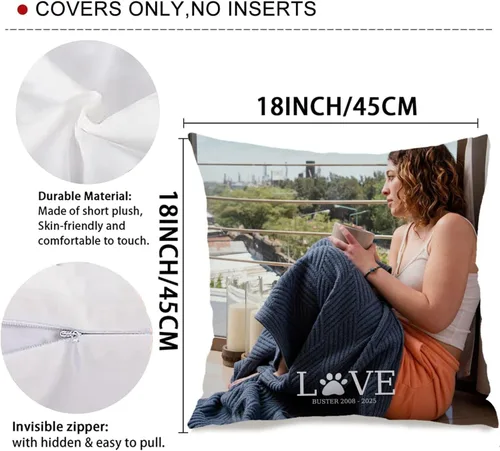 Vista 3 de Single Photo Custom Pillow Cover with Personalized Text Turning Your Memory into a Beautiful Throw Pillow and Making it a Touching Gift Choice for